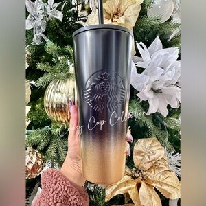 Starbucks Metallic Black and Gold Tumbler, Starbucks x Disney Collab